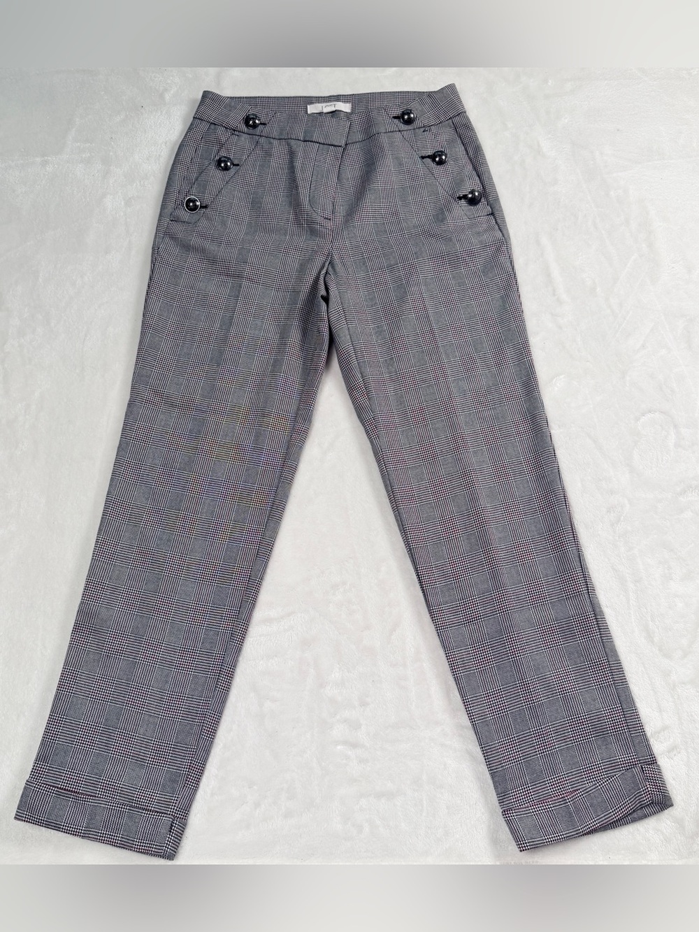 LOFT Gray w/red Plaid Dress Pants with Buttons ,preppy office career pants
